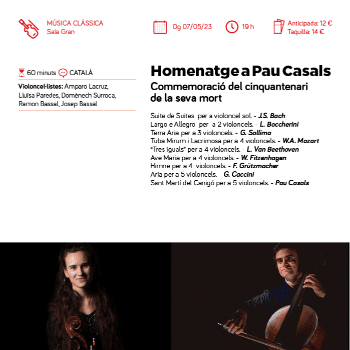 HOMENATGE A PAU CASALS. COMMEMORACIÓ DEL CINQUANTENARI DE LA SEVA MORT