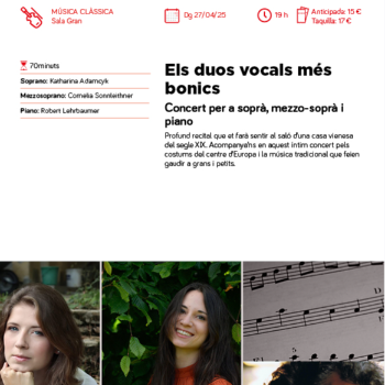 ELS DUOS VOCALS MÉS BONICS – CONCERT PER A SOPRANO, MEZZOSOPRANO I PIANO.
